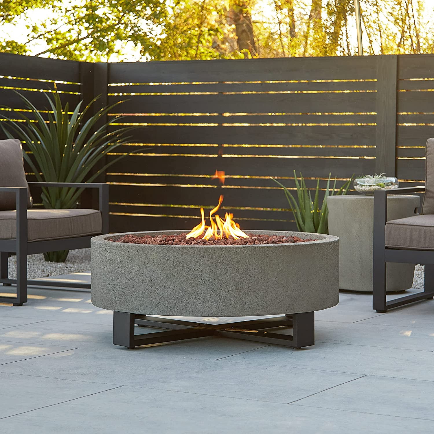 Real Flame Idledale 40" Round Concrete Propane Fire Pit in Glacier Gray