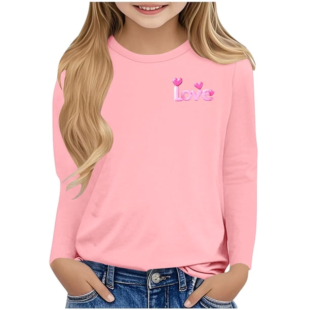 Blusas y camisas de manga larga con cuello redondo Camisas con estampados de manga larga Cuello redondo lindo Blusas casuales elegantes Ropa Camisas de cuello redondo Niña Top de poliéster