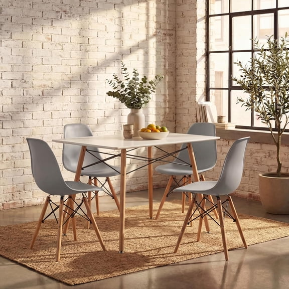 Modern Style Dining Chair Set of 4 Mid Lounge Plastic Side Chairs for Kitchen Bedroom Living Room Grey