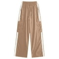 thumbnail image 2 of BRGZLK Women's Cargo Pants Trendy Spring Summer Elastic Waist Solid Color Wide Leg Pants Work Straight Leg Casual Kids Wear Outside Pants Streetwear Khaki 14-15 Years, 2 of 5