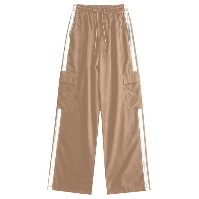 Ltctricy Boys Girls' Wide Leg Pants Baggy Elastic High Waisted Drawstring Color Block Cargo Pants Baggy Athletic Casual Trousers