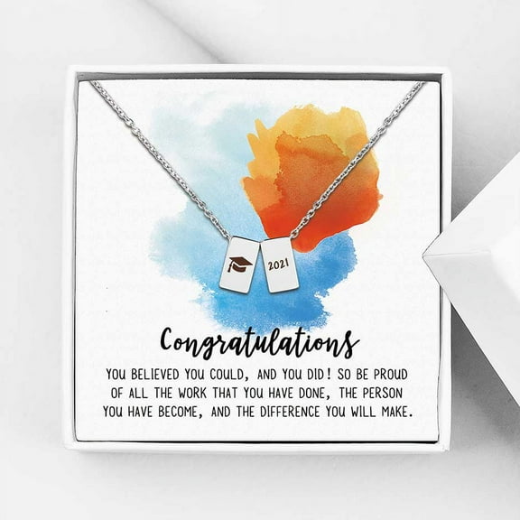 Anavia Graduation Gift for Her - Congratulations 2021 Graduation Gifts for Daughter - College | High School Graduation Gift for Friend - Stainless Steel Cube Necklace Graduation Gifts