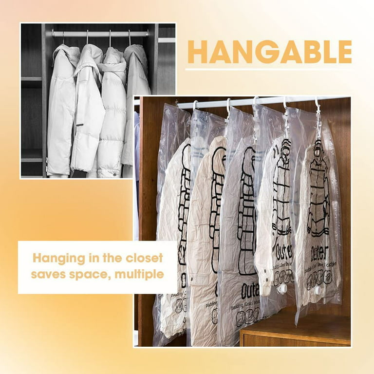 Hanging Vacuum Storage Bags,Space Saver Bags for Clothes,Reusable Clothes  Storage Bags,Vacuum Sealer Bag Clothing Bag for Suits Dress Coats,and