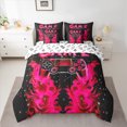 thumbnail image 2 of Manfei Game Repeat Bedding Comforter Set 7 Pieces for Teen, Black Pink Game Console Full Bedding Set, Cartoon Flame Gamepad Reversible Fitted Sheet Flat Sheet, Luxury Bedroom Decor, 2 of 7
