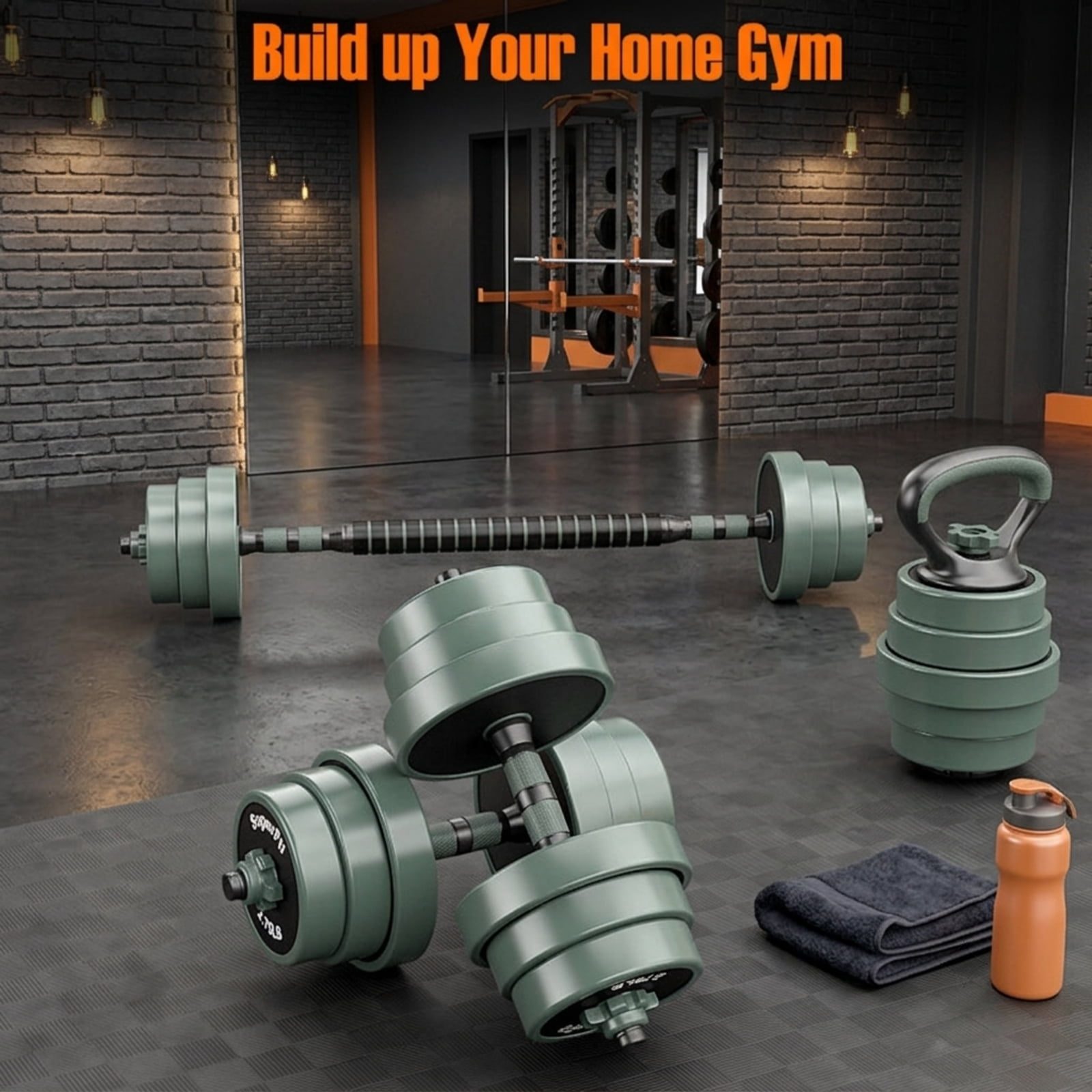 Airfind Adjustable Dumbbell Set with Connector Barbell and Kettlebell Conversion and Foam Grip Handles for Home Gym Full Body Workouts, Black