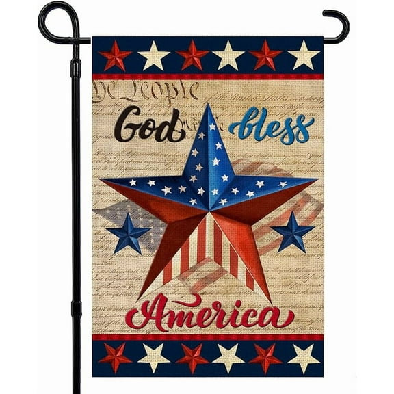 Patriotic God Bless America 4th of July Garden Flag 12 x 18 Inch Vertical Double Sided Blue Red Star Independence Day Memorial Day Yard Outside Décor