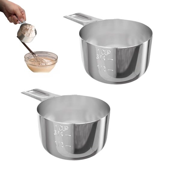 WuPing 2 Pcs Stainless Steel Measuring Cups, 1 Cup 240ml/8oz, Metric and US Measurement for Wet and Dry Ingredients