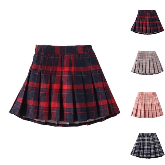 Girl Uniform Skirt Elastic Waist Girls Pleated Skirt Back to School Outfits Plaid Uniform Skirt Size 1-10 Years