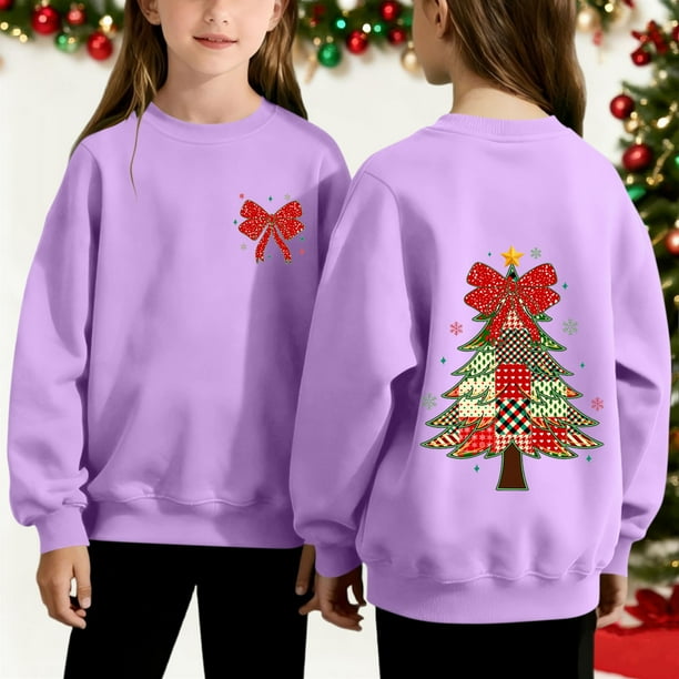 Cowsor Girls Sweatshirts Kids Cute Graphic Crewneck Pullover Tops Xmas Long Sleeve Holiday Shirts