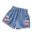 thumbnail image 2 of Girls Denim Shorts Elastic Waist Casual Jean Shorts with Cute Floral Embroidery Details Breathable Comfortable Bottoms for Summer Beach Vacation Holiday and Daily Wear Kids Clothes, 2 of 8