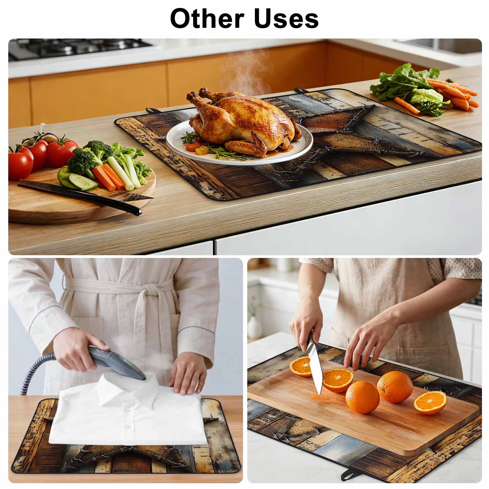 Farmhouse Retro Stove Top Cover for Electric Stove, Heat-proof & Non Slip Glass Top Stove Cover Protector, Brown Country Texas Star Wooden Grain Kitchen Flat Cooktop Rubber Mat 24x21 Inches