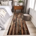 thumbnail image 5 of Brown Wood Grain Runner Rugs 2x6 ft Farmhouse Vintage Wooden Board Patchwork Washable Hallway Rugs Non-Slip Floor Mats Absorbent Carpet Bedside Runners for Bedroom Kitchen Bathroom Laundry Room, 5 of 9