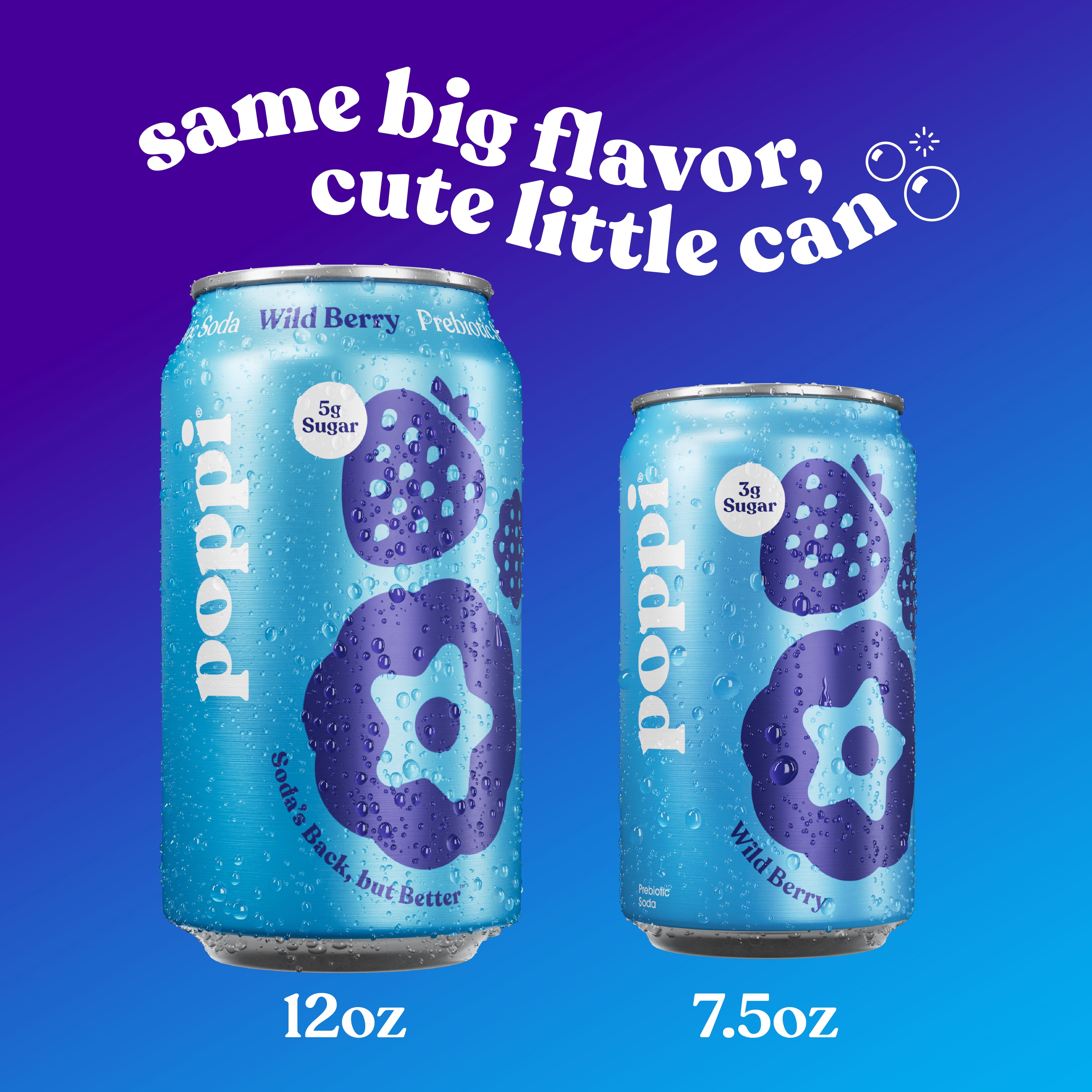 poppi Wild Berry Prebiotic Soda, 7.5 oz, 1 Single Can