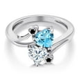 thumbnail image 3 of Gem Stone King 925 Sterling Silver Swiss Blue Topaz White Moissanite and Black Diamond Ring for Women (1.78 Cttw, Heart Shape 6MM, Gemstone November Birthstone, Size 5), 3 of 6