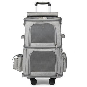 Double Compartment Pet Carrier Backpack With Trolley Wheels For Travel Walking