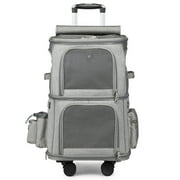 Double Compartment Pet Carrier Backpack With Trolley Wheels For Travel Walking