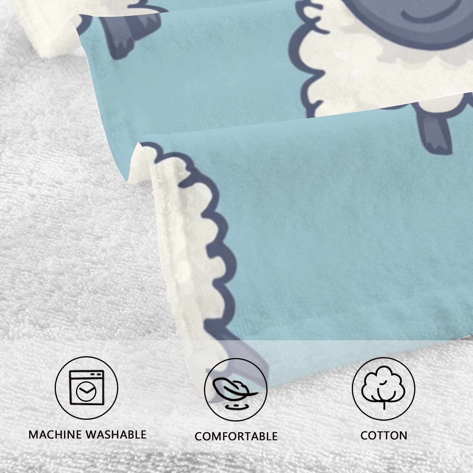 Sheeps in Blue Hand Towels Cotton Bath Towels Large Face Towels Absorbent for Bathroom 2 Packs