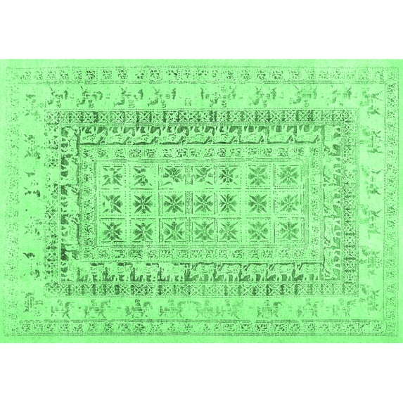 Ahgly Company Indoor Rectangle Abstract Emerald Green Contemporary Area Rugs, 7' x 10'