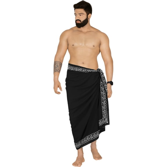 HAPPY BAY Men's Pareo Swim Trunk Swimsuits Cover-up Sarong Beach Wrap One Size Coal, Plain Summer Vacation Aloha
