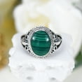 thumbnail image 2 of Vintage Inspired Round Green Malachite Nature Sterling Silver Ring-7, 2 of 6