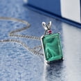 thumbnail image 2 of Gem Stone King 925 Silver Green Malachite and Red Created Ruby Pendant Necklace for Women (10.02 Cttw, Gemstone Birthstone, Emerald Cut 14X10MM, with 18 inch Silver Chain), 2 of 4