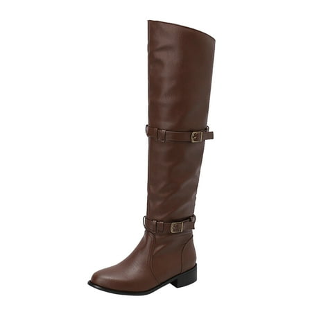 GHSOHS Cowboy Boots for Women Ankle Booties Winter Boots for Women Solid Leather Reversible Belt Buckle Decoration Thick Heel Long Sleeve Knee Over Boots Rain Boots Dress Shoes Hiking Boots Size 39