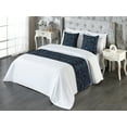 thumbnail image 3 of Tropical Bed Runner Set, Oversimplified Palm Leaves Sketch Linear Style on Night Themed Back, Decorative Bedding Scarf & 2 Pillow Shams for Hotels Homes, Queen, Dark Petrol Blue Amber, by Ambesonne, 3 of 3