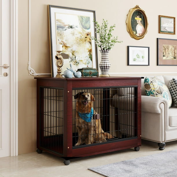 Aukfa 39 Length Furniture Pet Dog Crate Cage Indoor Kennel Side Table With Wooden Structure And Iron Wire Lockable Caters Medium Large House Use Brown Aukfa 39 Length Furniture Pet Dog, Dog Crate Coffee Table Large