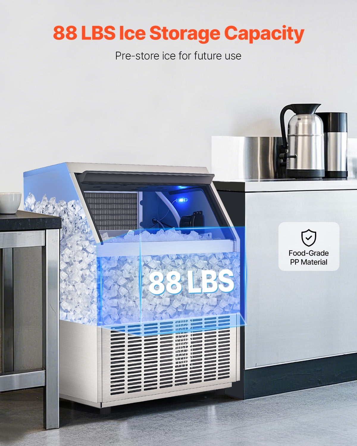 VEVOR 440lbs/24H Commercial Ice Maker,160 Ice Cubes in 15 Minutes, Freestanding Ice Maker Machine with 88lbs Large Storage Capacity for Bar Office Restaurant