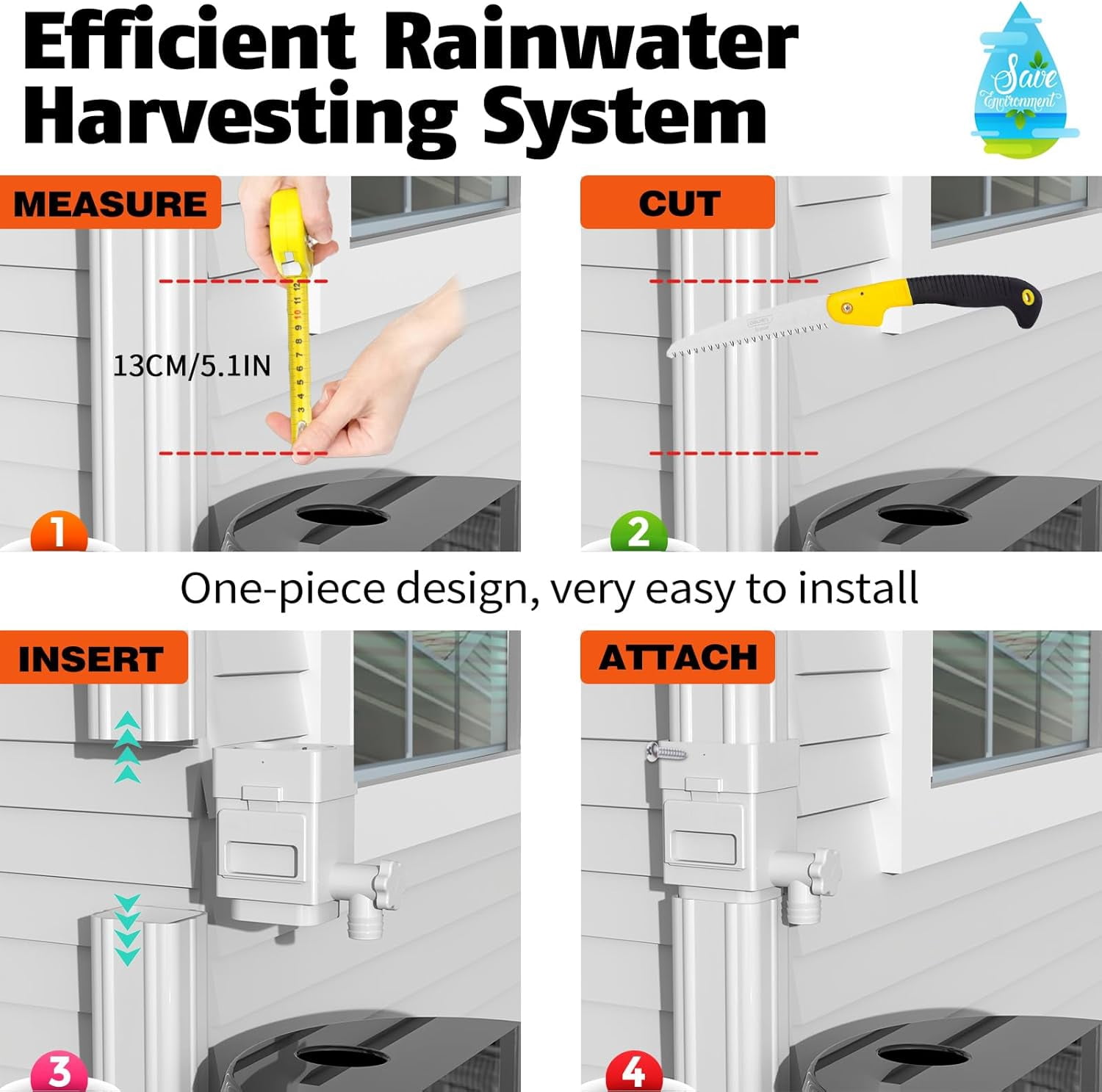 Rainwater Collection System, Downspout Diverter Fits 2x3 or 3x4 Inch Standard Downspouts, Rain Barrel Diverter Kit with Adjustable Valve and Filter
