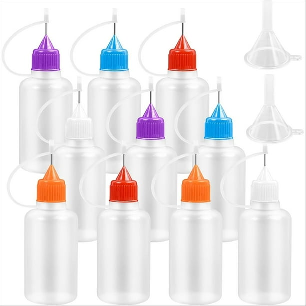 10 de Pegamento de Precisión con Punta de Aguja y 2 Embudos, 30 Ml/1 Oz, Rellenables, para Pintura de Bricolaje.
