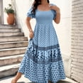 thumbnail image 2 of CIENVNSTG Women's 2026 Summer Short Sleeves Boho Floral Print Square Neck Beach Casual Flowy Long Maxi Dress Loose Vacation Sundress Blue 3XL, 2 of 6