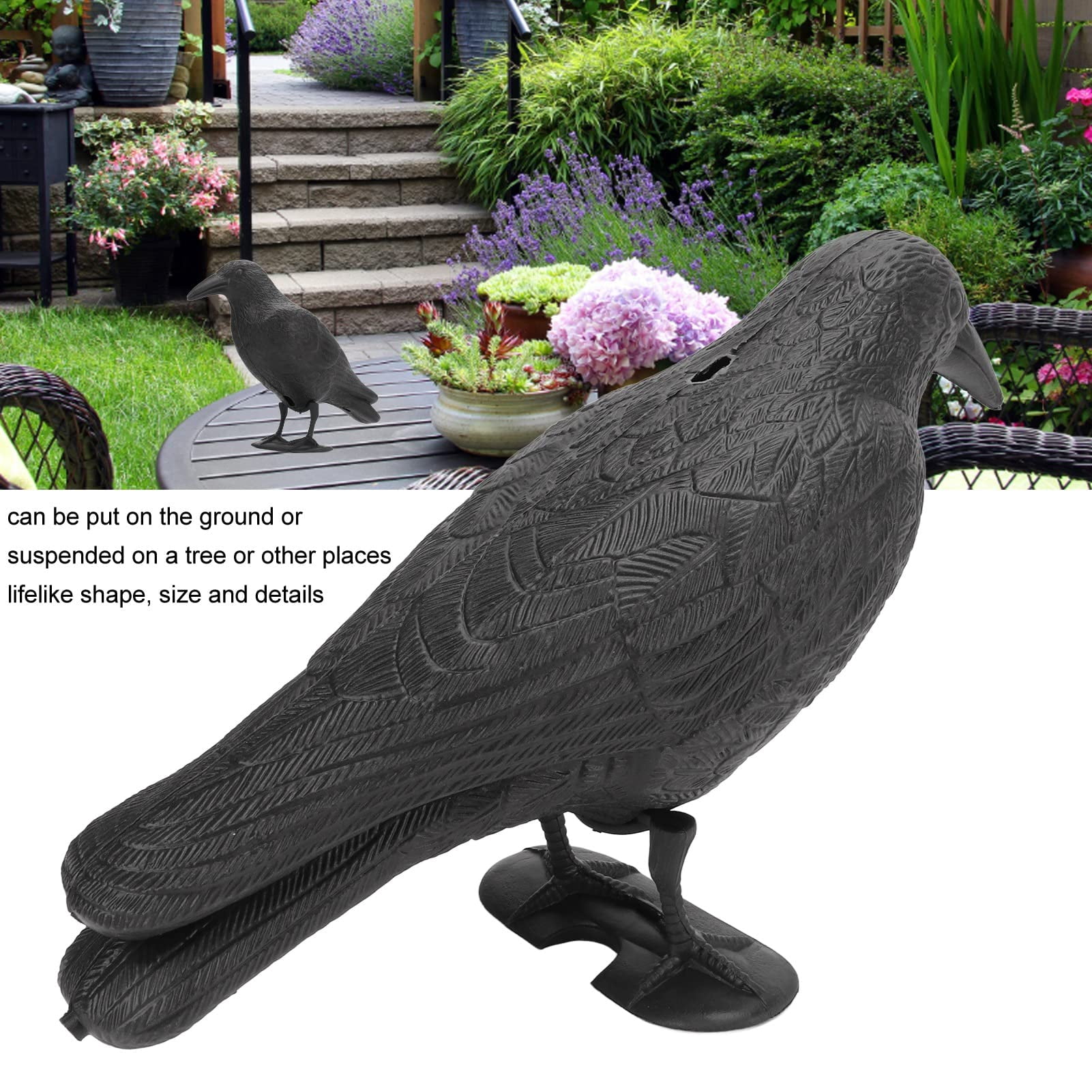 3Pcs Crow Decoys Full Body Plastic Crow Decoy for Hunting, Black Flocked Crow Decoy with Feet Holder for Decor Yard Garden Decoration