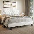 thumbnail image 4 of Honfach Queen Size Velvet Bed Frame with Upholstered Button Tufted Headboard, Platform Bed with Wooden Slats Support, White, 4 of 9