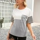 thumbnail image 5 of Camiseta de mujer a rayas, color block, manga corta, cuello redondo, camiseta holgada, gris, XL Vogacara  AP001245-12, 5 of 7