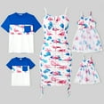 thumbnail image 1 of PatPat Family Matching Sets Color Block Short-Sleeve Tee and Flamingo Print Ruched Strap Drawstring Sides Strap Dress, 1 of 1