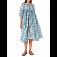 thumbnail image 2 of Vestido Midi Holgado Informal de Verano para Mujer, con Escote en V, Cordones, Media , Estampado Geométrico Bohemio Azul M, 2 of 10