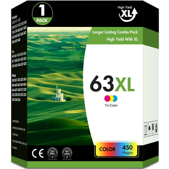 Tri-color 63XL Ink Cartridge 63XL 63 Ink Cartridges for Officejet 3830 4650 5255 3832 Envy 4520 4512 4516 Deskjet 1112 3630 3634 3639 2132 Ink Printer (1 Tri-color)