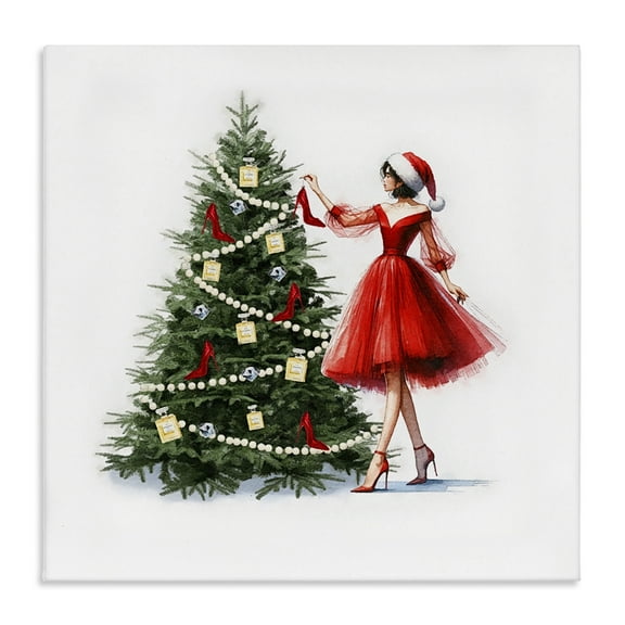 Stupell Industries Holiday Tree Glam Accessories Holiday Painting Gallery Wrapped Canvas Art Prints Wall Art, 17 x 17