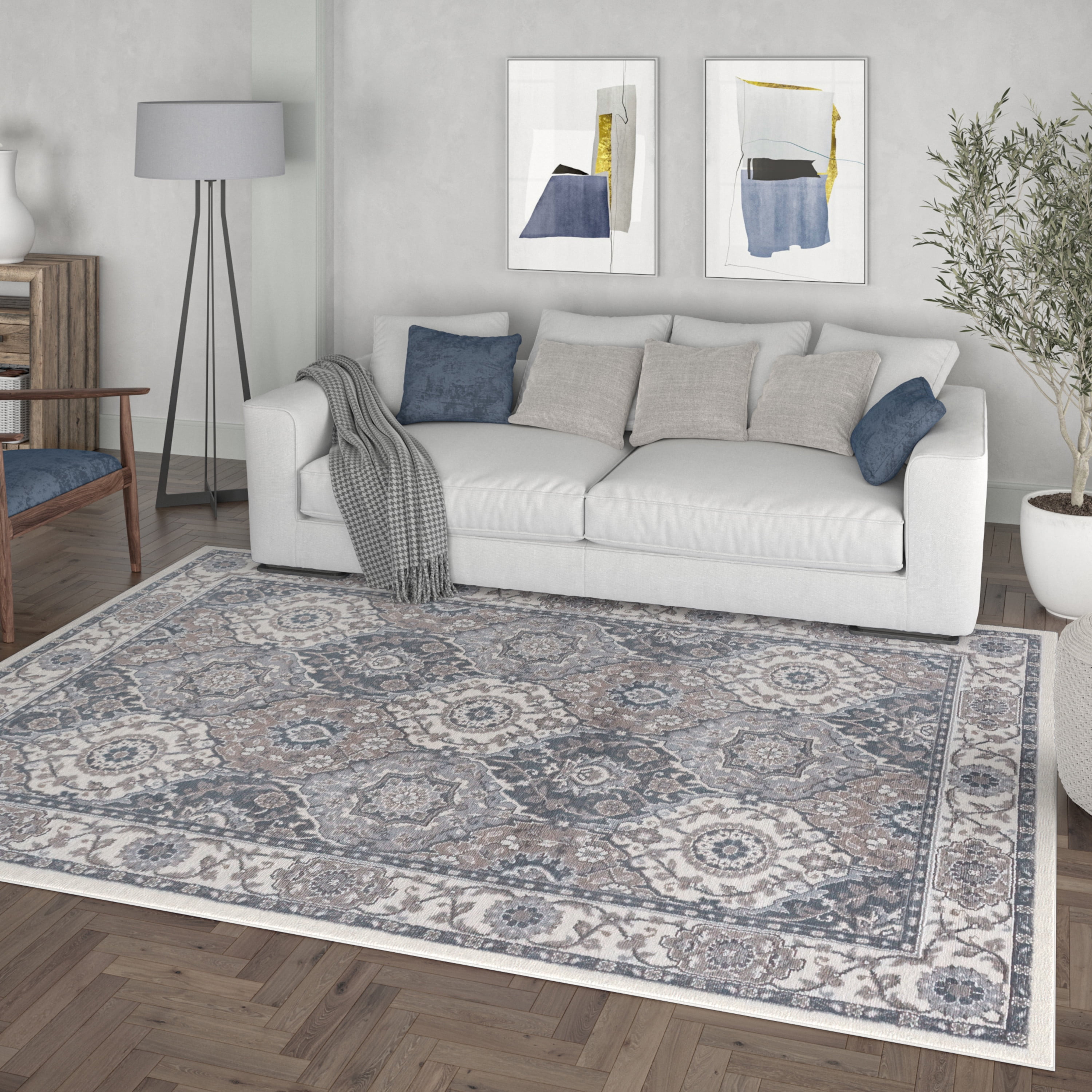 Madison Traditional 2' x 7' Cream and Gray Polypropylene Indoor Area Rug