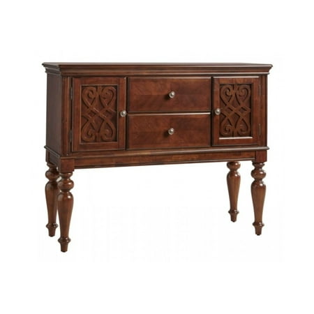 Wooden Turned Legged Server With 2 Drawers & 2 Carved Doors, Cherry
