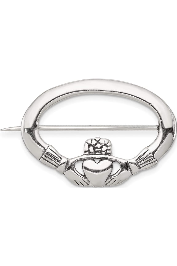 Sterling Silver Antiqued Claddagh Pin (24 X 32) Made In India qp111