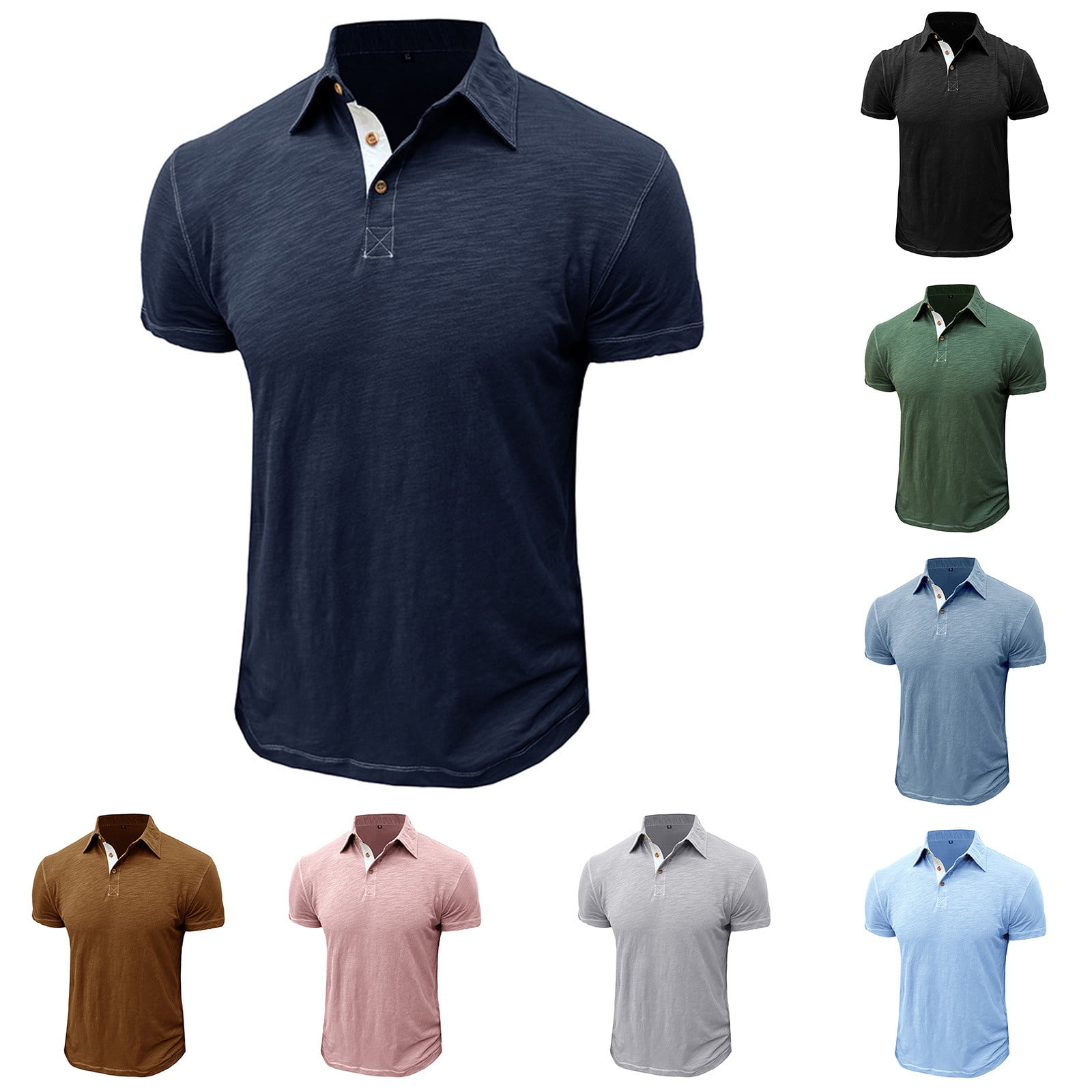 2 Pack Golf Shirts for Men Athletic Short Sleeve Tees Tops Mens Casual Solid Color Pullover Button Collared Breathable Slim Workout Tshirts Shirt