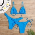 thumbnail image 4 of Sexy 3 Piece Bikini Set Women Solid Blue Purple Push Up Bandage Triangle Swimsuit Brazilian Beach Bathing Suit Swumwear Biquini, 4 of 10