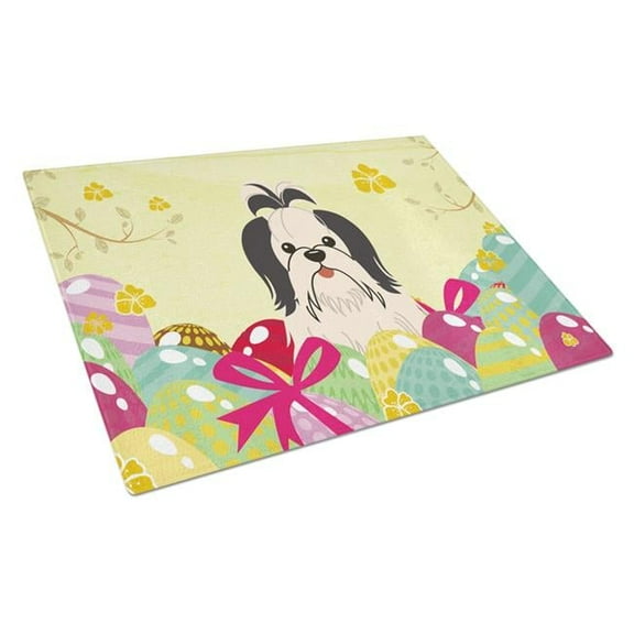 Easter Eggs Shih Tzu Black & White Glass Cutting Board - Large