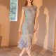 thumbnail image 2 of Vestido Midi de lentejuelas con borlas vestido de malla de verano para mujer de Color sólido traje de fiesta de baile FLhrweasw Nuevo, 2 of 9