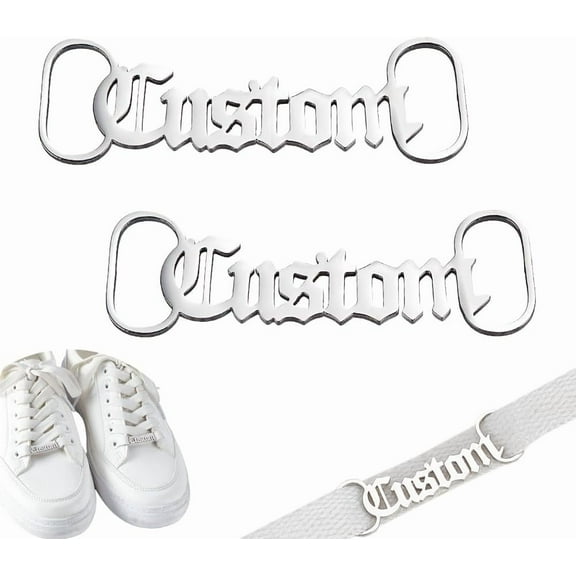 1Pair Shoe Lace Charms Shoelace Buckle with Word Stainless Steel Shoe Tag Decoration Jewelry Shoelace Charm for Sneakers Boots Casual Shoes Accessory grey