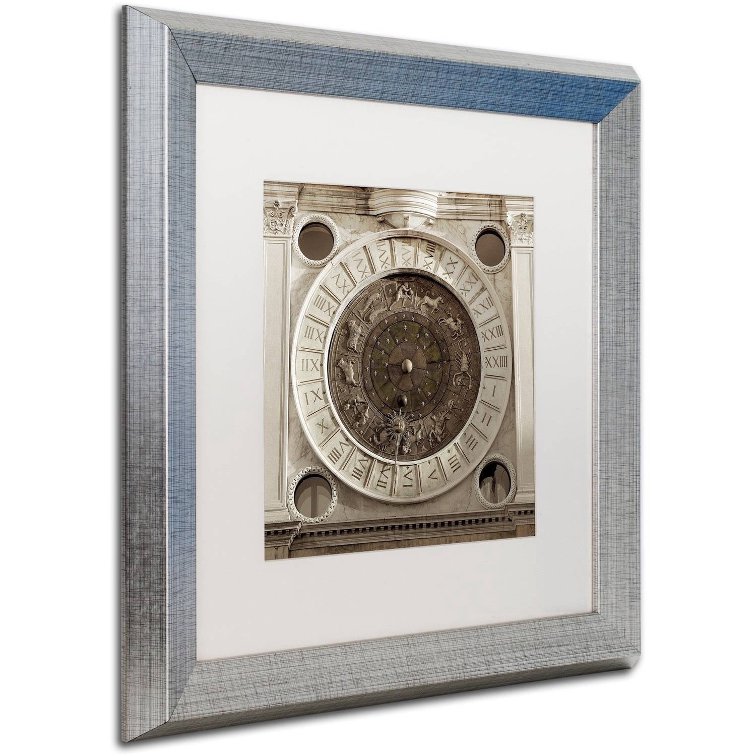 Trademark Fine Art "Il Grande Orologio IV" Canvas Art by Alan Blaustein, White Matte, Silver Frame