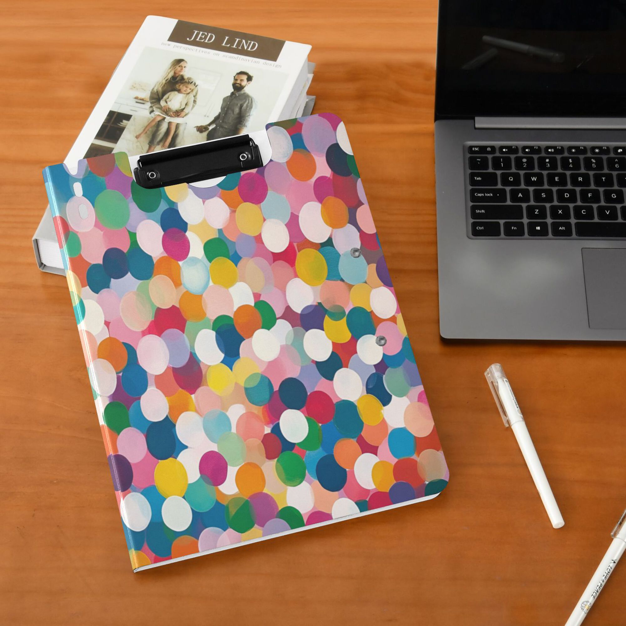 FORMRS A4 Clipboard Folder with Pen Holder Horizontal Foldable School Office Binder, Dark Colorful Circles
