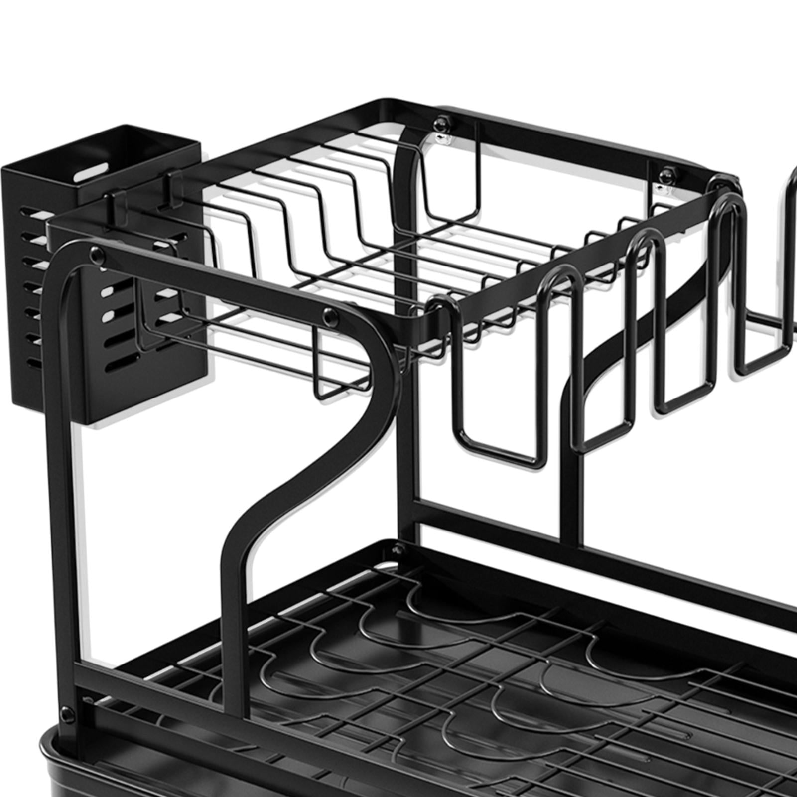 Fiocias Dish Drying Rack for Kitchen Counter with Drainboard Multipurpose Utensil Holder Black